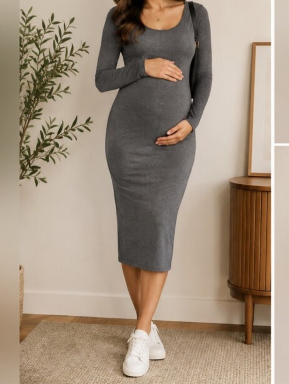 Hatch Gray Bamboo Blend Midi Dress Small Maternity Shelf Bra Stretch Knit
